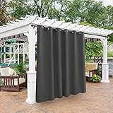Picture of BONZER Waterproof Outdoor Curtains for Patio Cabana Deck Sunroom - Thermal Insulated Sunlight Blocking Grommet Blackout Curtains for Bedroom Living Room,1 Panel, 100W x 108L inch, Dark Grey