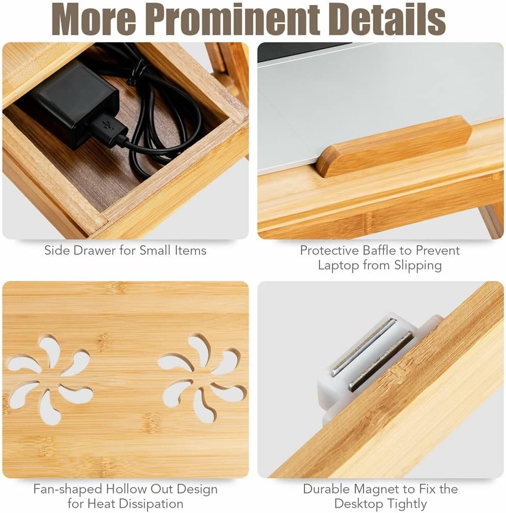 Laptop Desk Adjustable Folding Bed Tray with Drawer Cooling Convenient Desk (D 21"x13"x8")