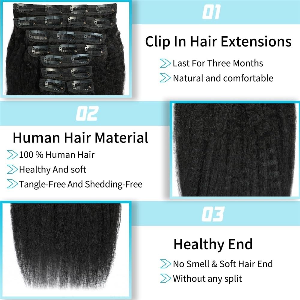 Peruki dla kobiet 10"-26" Kinky Straight Clip in Hair Extensions 8 sztuk/zestaw bezszwowe klipy przedłużanie włosów brazylijskie włosy Remy Yaki proste treski do przedłużania włosów peruki damskie