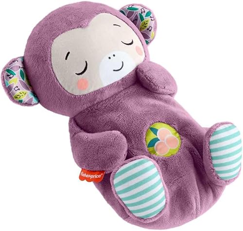 Fisher-Price Juguetes para bebés Soothe ‘n Snuggle Mono púrpura de peluche máquina de sonido portátil con movimiento de respiración y luces para