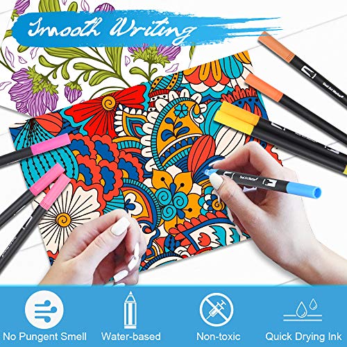 Vicloon Brush Pen Lettering, 36 Pcs Pennarelli A Doppia Punta Fine Grossa, Pennarelli Per Acquerelli Da Pittura, Penne Da Colorare Ad Acquerello Per Calligrafia, Lettering, Schizzi, Journal, Disegnare - 4