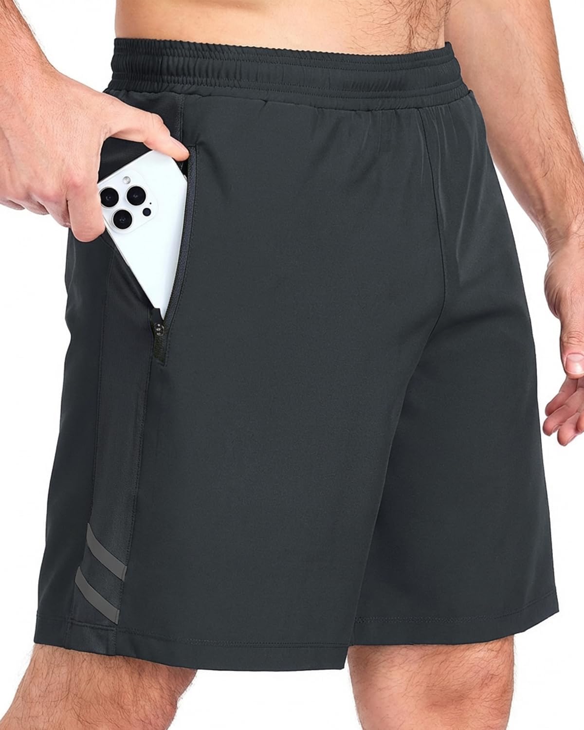 Men's 7" Reflective Drawstring Athletic Shorts with Zipper Pockets, No Liner Gym Workout Running Casual Mesh Shorts