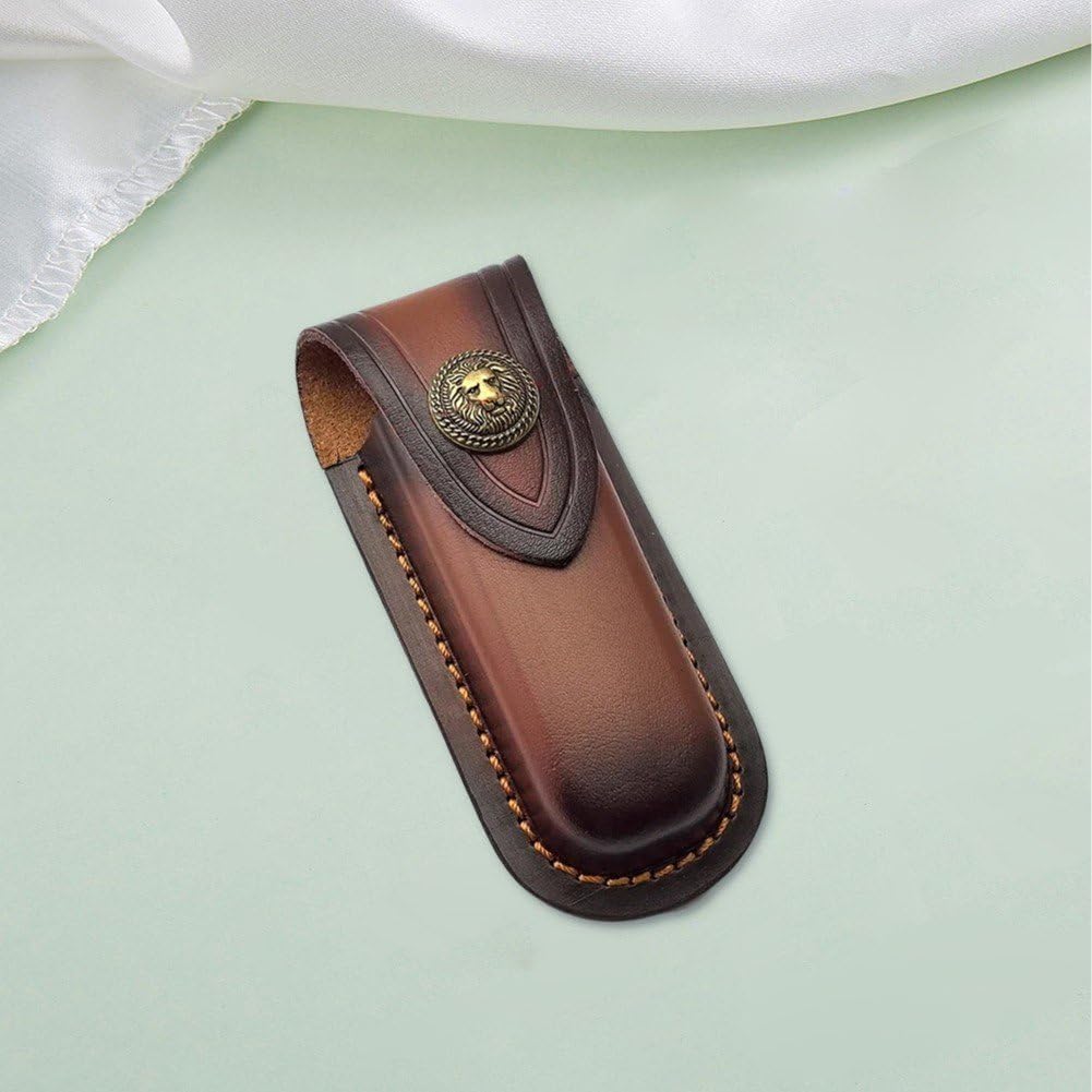 Rustic Leather Folding Knife Pouch Clip on Pocket Tool Holder with Snap Closure Fold Knife Scabbard Tool Flashlight Belt Loop Case