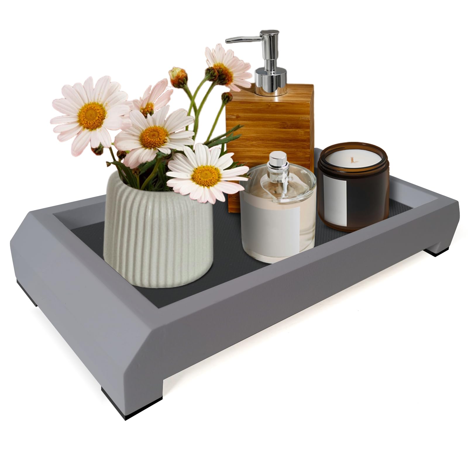 Yizmark Decorative Wood Riser Bathroom Vanity Tray for Counter Coffee Table, Gold Sponge Holder for Kitchen Sink, Cotton Ball, Soap dispensers, Succulent Candle Dual Sided Home Decor