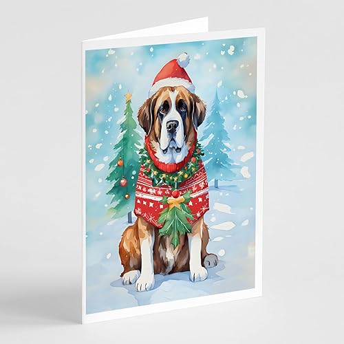 Miniatura 1 de Caroline's Treasures DAC3611GCA7P - Tarjetas de felicitación navideñas de San Bernardo, paquete de 8 tarjetas en blanco con sobres, tamaño A7, 5 x