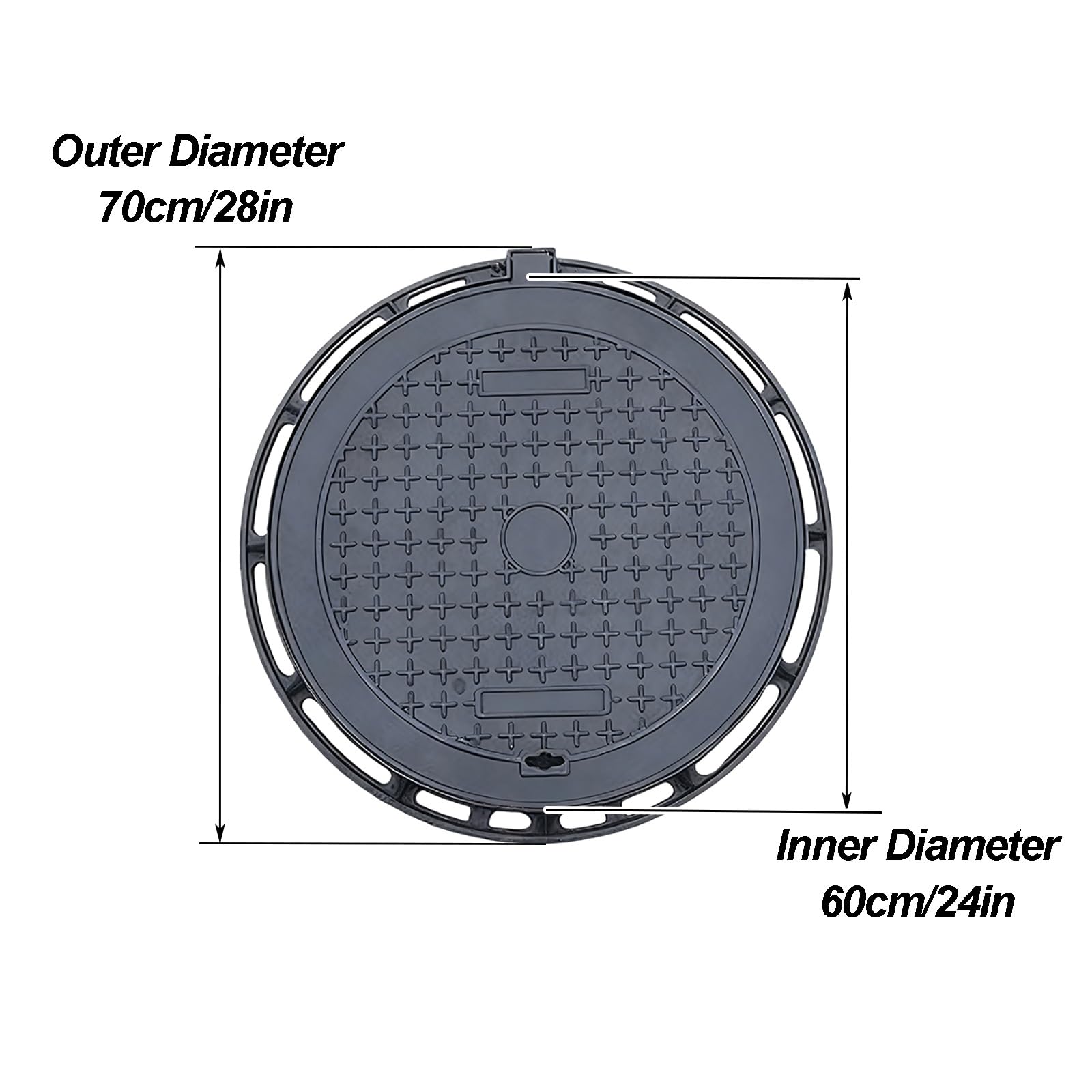 Tapa para Arqueta de Hierro Dúctil y Marco Redondo para Drenaje Exteriorrejilla Desague Terraza Tapa de Inspección Metálica Resistente(60cm/24in)