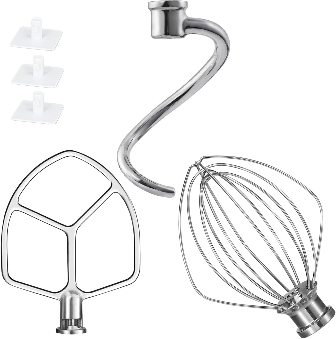 4-Piece Stainless Steel Accessory Set for KitchenAid 5-6 Qt Bowl-Lift Stand Mixers: 6-Wire Whip, Flat Beater & Spiral Dough Hook | Fits KP26, KL26, KB26, KSM55/60 | Heavy-Duty & Dishwasher Safe