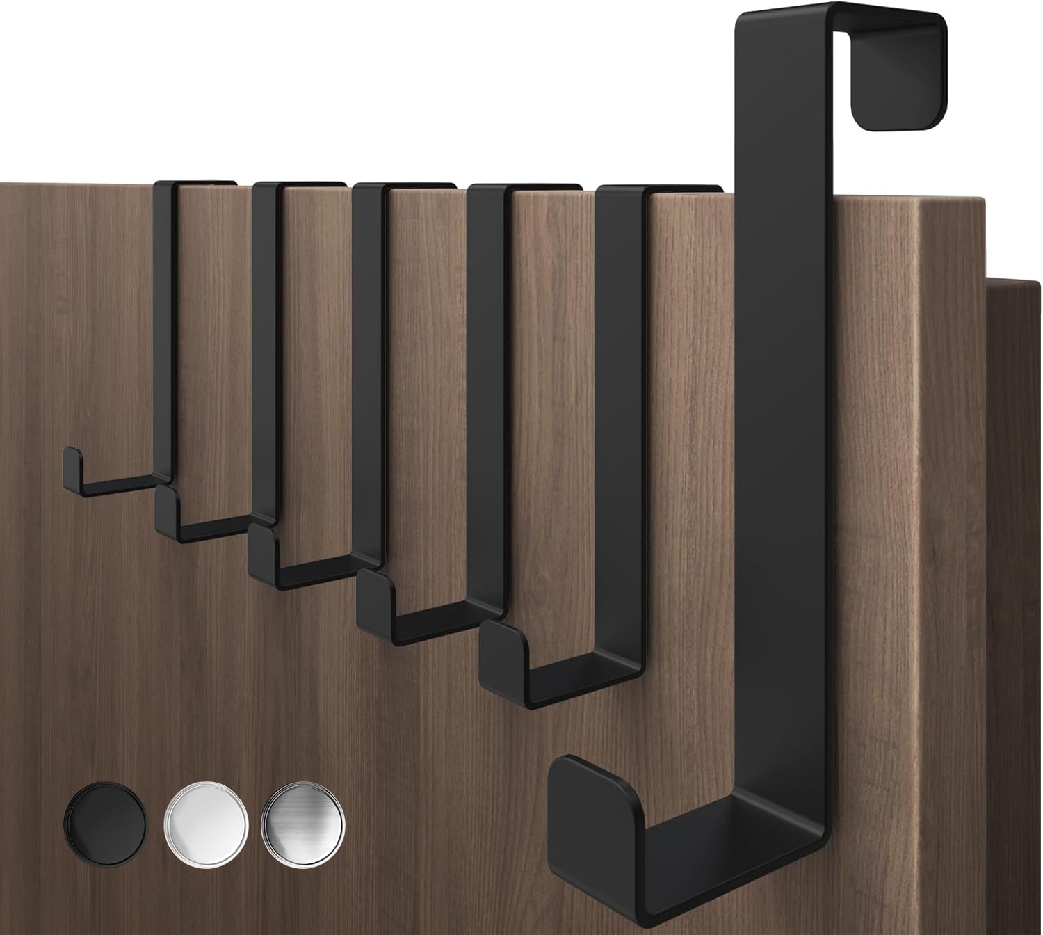 4smile Türhaken zum Einhängen, 6er Set - Schwarze Kleiderhaken an Tür, flexible Haken zum Einhängen, platzsparend - Robuste Türgarderobe, Türhakenleiste mit hoher Tragkraft