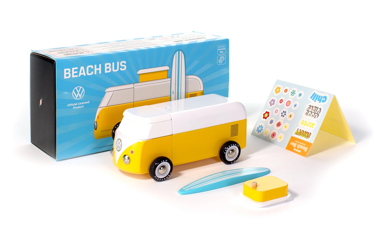 Candylab Holzspielzeugauto - VW Beach Bus - gelb weiß - magnetisch