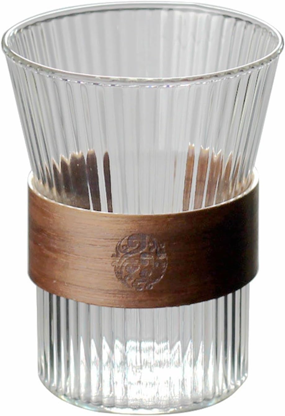 Glass Coffee Cup Tea cup with Heat Insulation Wood Chips for Milk Cup Mousse Mug Vertical Stripes 310mL (A-310)