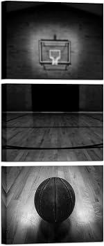 OuElegent Black and White Basketball Canvas Wall Art Basketball Court Floor Picture Print Sport Art Decor for Men Boys Room Framed 12"x16"x3 Pcs