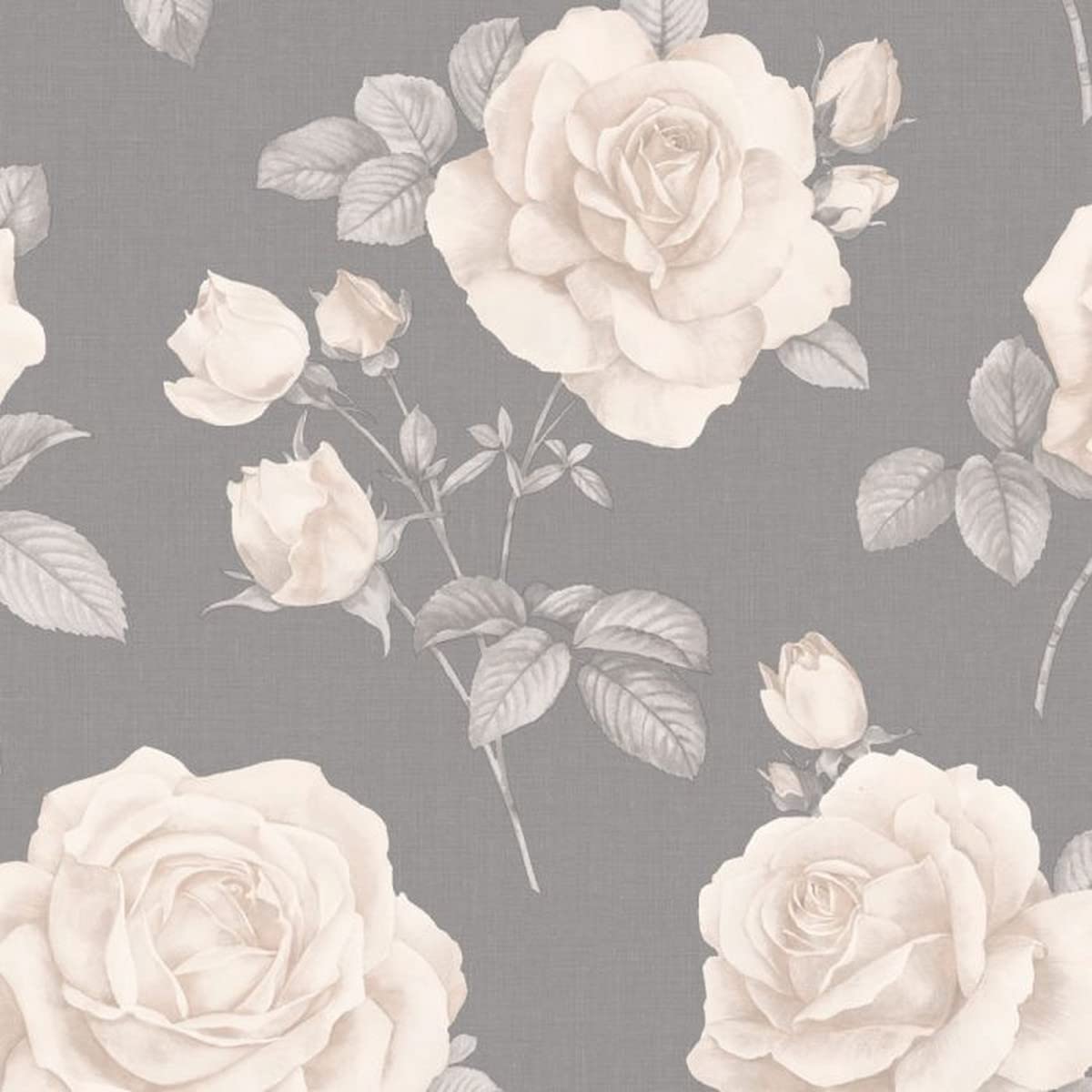 Belgravia Charcoal / Cream 9767 Rosa Floral Wallpaper Charcoal/Cream