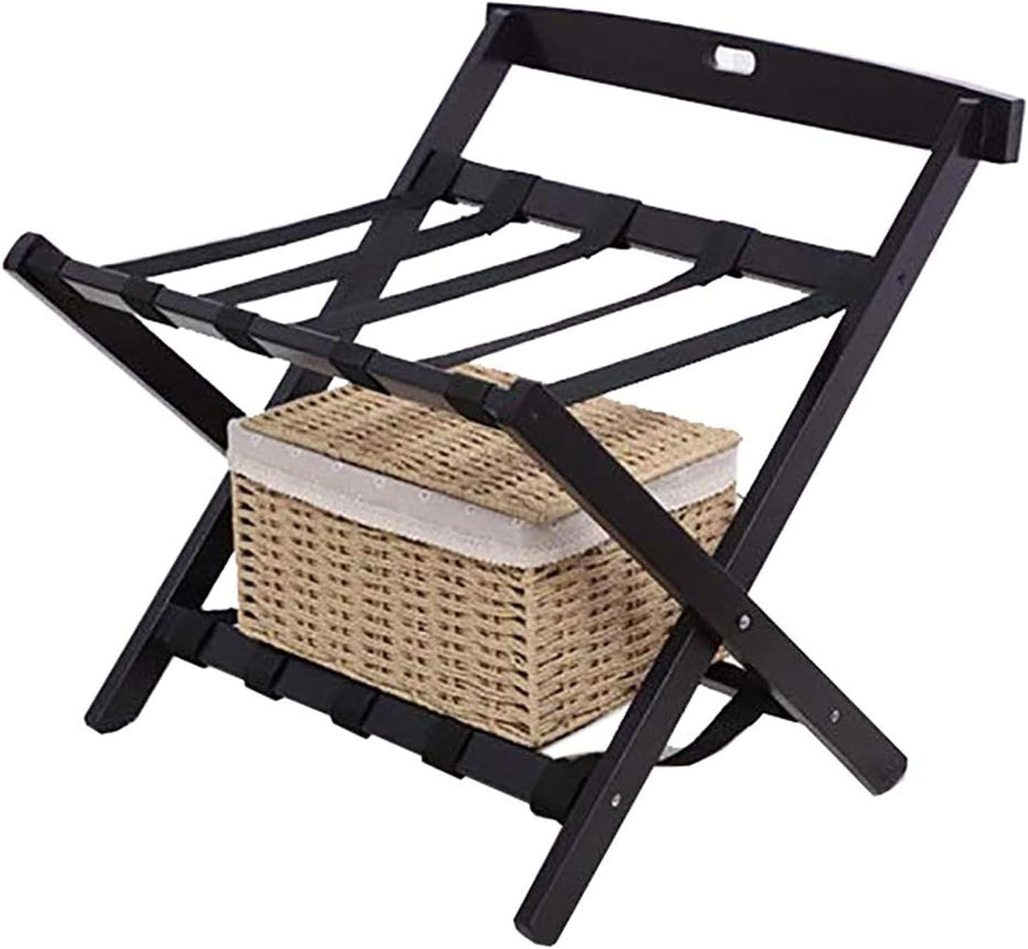 Luggage Rack - Suitcase Stand, Double Layer Luggage Rack, Solid Wood Hotel Suite Suitcase Rack, Folding Shoe Rack with Nylon Straps, Luggage Storage Rack for Home,One Co
