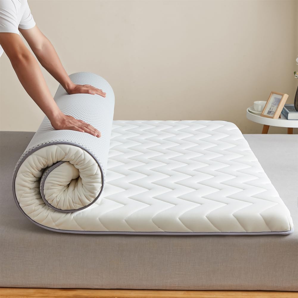 Matelas futon japonais pliable pour voyage/tatami/camping/sol, matelas pliable portable pour dortoir, lit d'appoint (blanc, 90 x 190 cm)