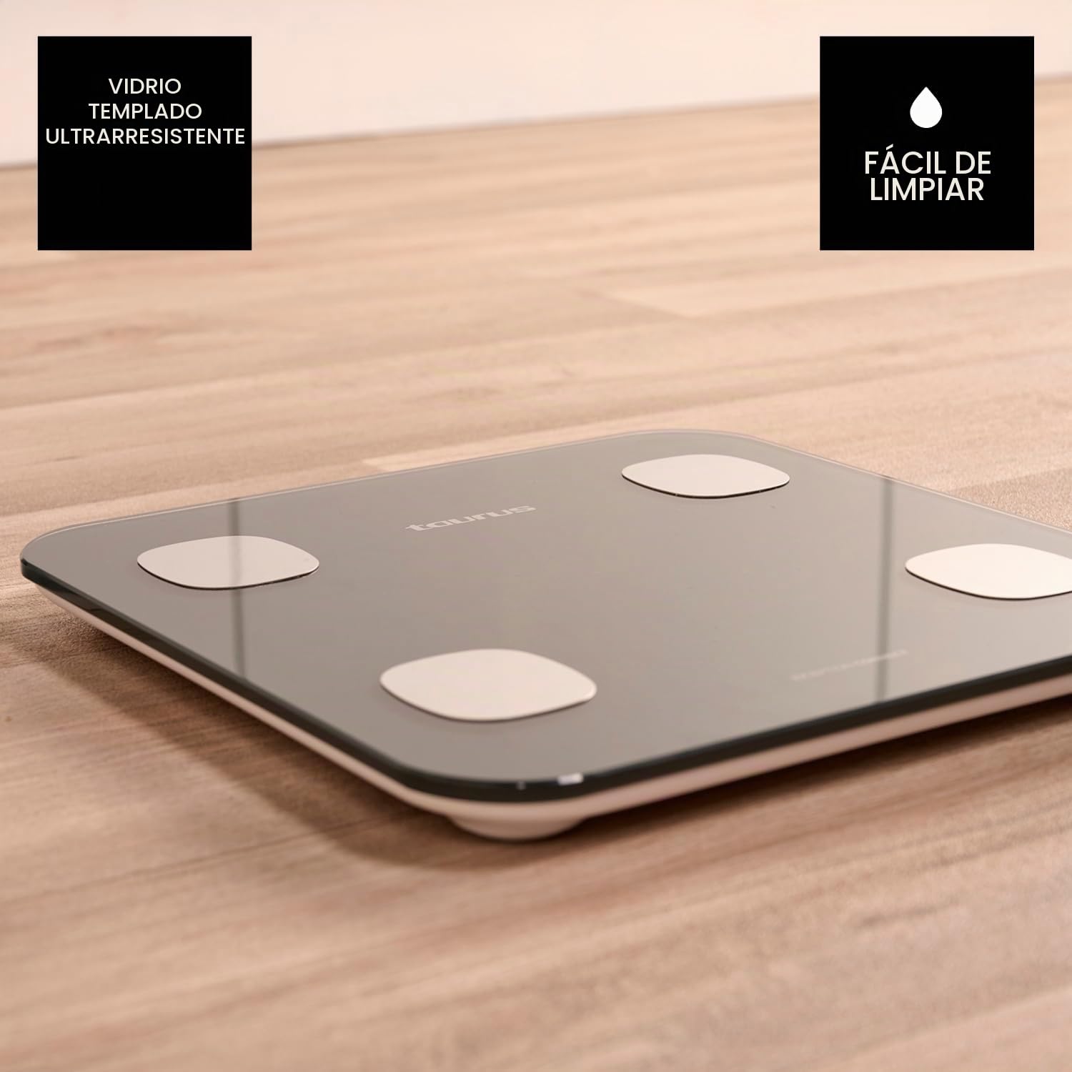 Taurus Inception Connect – Báscula de Baño Digital, Grasa Corporal, Masa Muscular y Ósea, Alta Precisión, Pantalla Iluminada, Bluetooth, App, Memoria 14 Usuarios, Autoapagado, Pilas, Gris