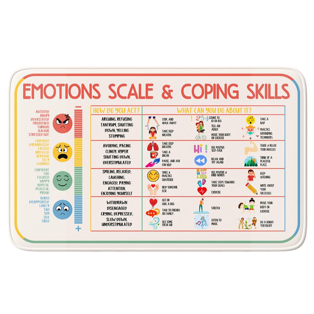 CAPOZEN Feelings Chart Area Rug, Classroom Rug, Mental Health, Calming Corner Rugs for Class, Anti-Skid Fluffy Rugs for Feeling Rug for Nursery School