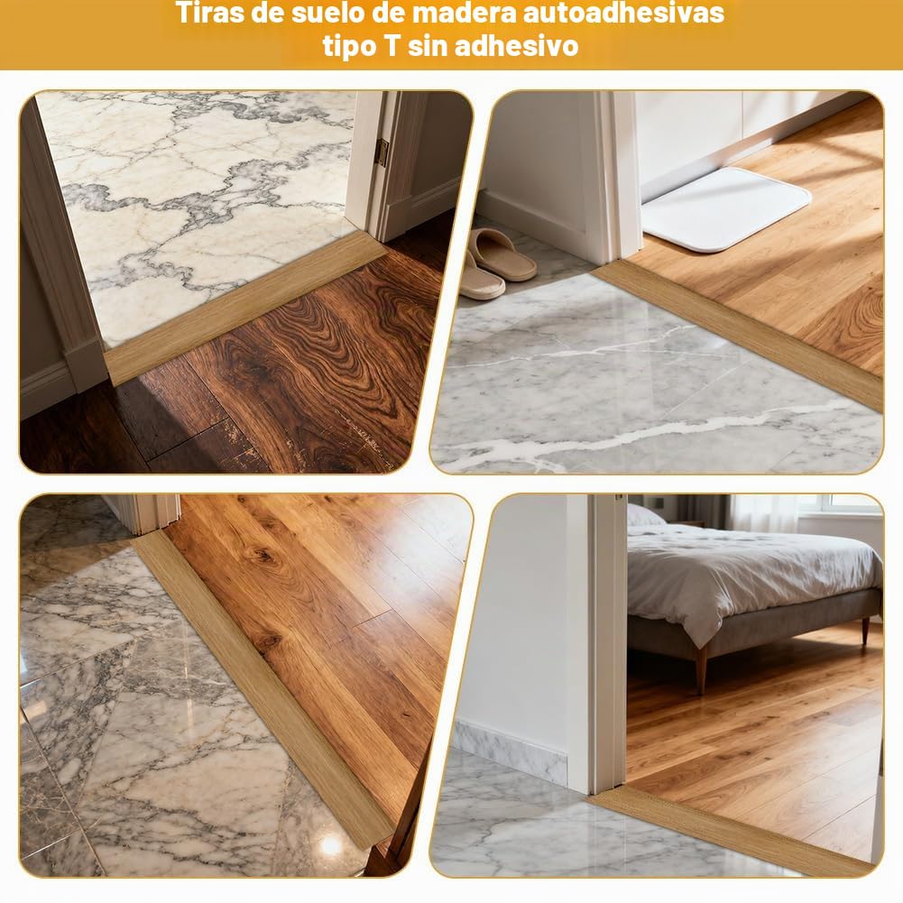 1M * 5CM Perfil de transición autoadhesivo, raya de umbral de puerta de PVC, perfil en T para nivelación de altura, raya de cobertura para suelos de parquet, laminados y umbrales (Madera Yu amarilla)