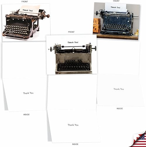Miniatura 4 de The Best Card Company - 10 tarjetas de agradecimiento con sobres (4 x 5.12 pulgadas) - Tarjetas de felicitación vintage para máquina de escribir -