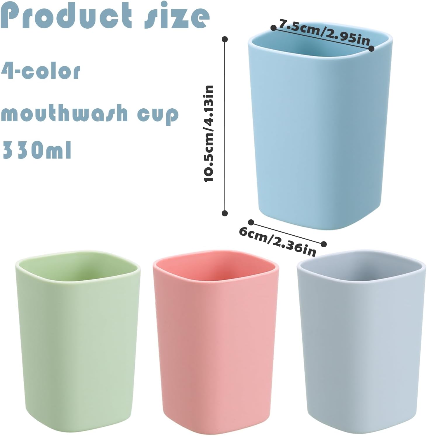 4PCS Bathroom Tumbler Toothbrush Cup, Unbreakable Reusable Drinking Cups, Plastic Mouthwash Cup Toothbrush Holders 330ml (Blue, Grey, Green, Pink)