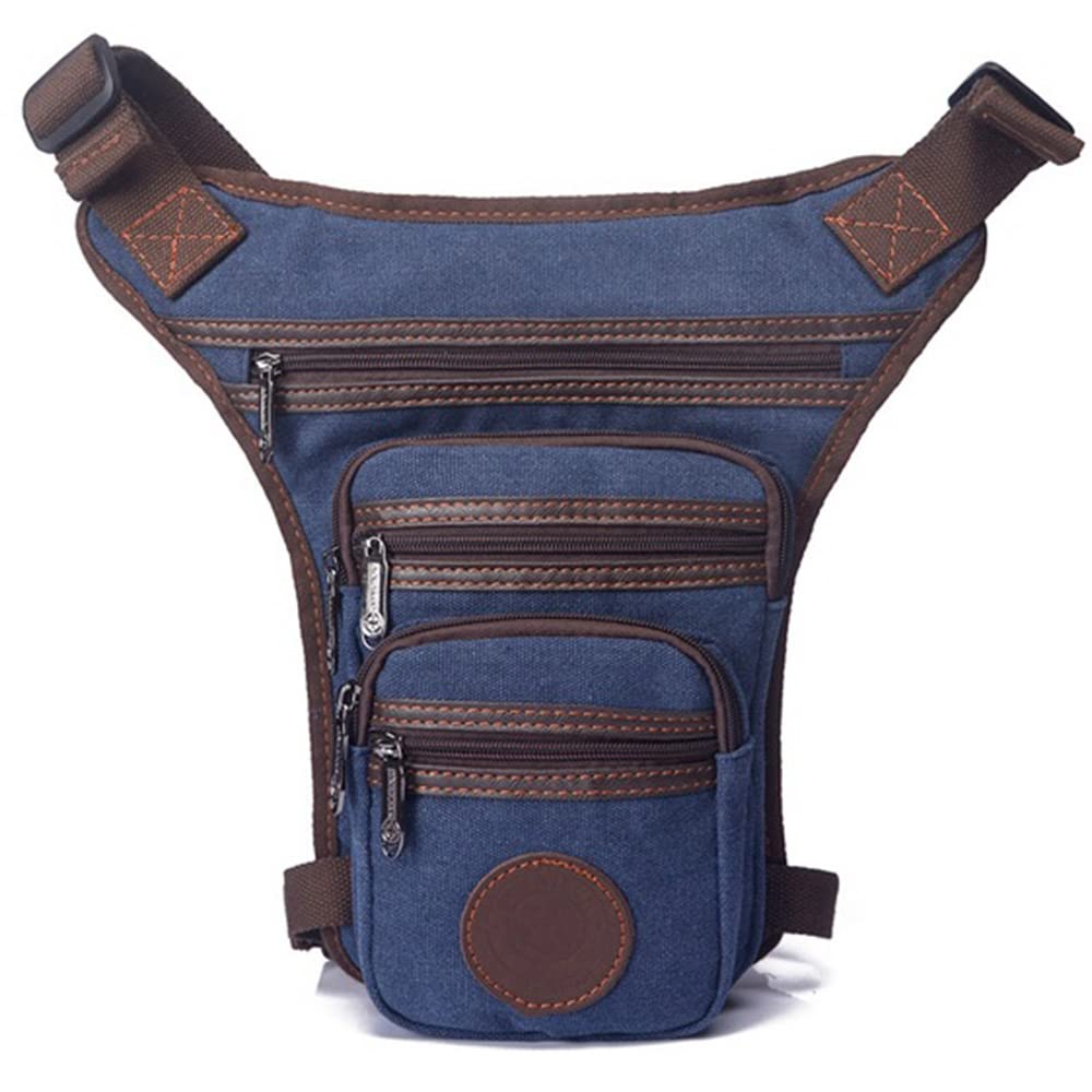 Torba na nogi, torba biodrowa, torba na uda, męska płócienna torba na nogę, torba crossbody, pasek na ramię, biodro, nerka, talia, do podróży, wędrówek, jazdy motocyklem, NIEBIESKI, Jeden rozmiar