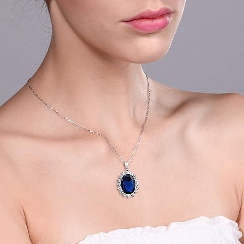 Miniatura 3 de Gem Stone King Collar con colgante de zafiro simulado azul de plata de ley 925 1300 quilates ovalado 0512 x 0709in con cadena de plata de 18