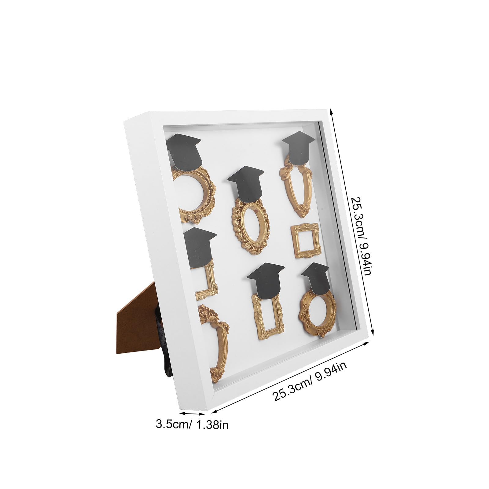 Selbstgemacht Miniatur Schattenbox mit 8 Rahmen und 6 Hüten, Weiß