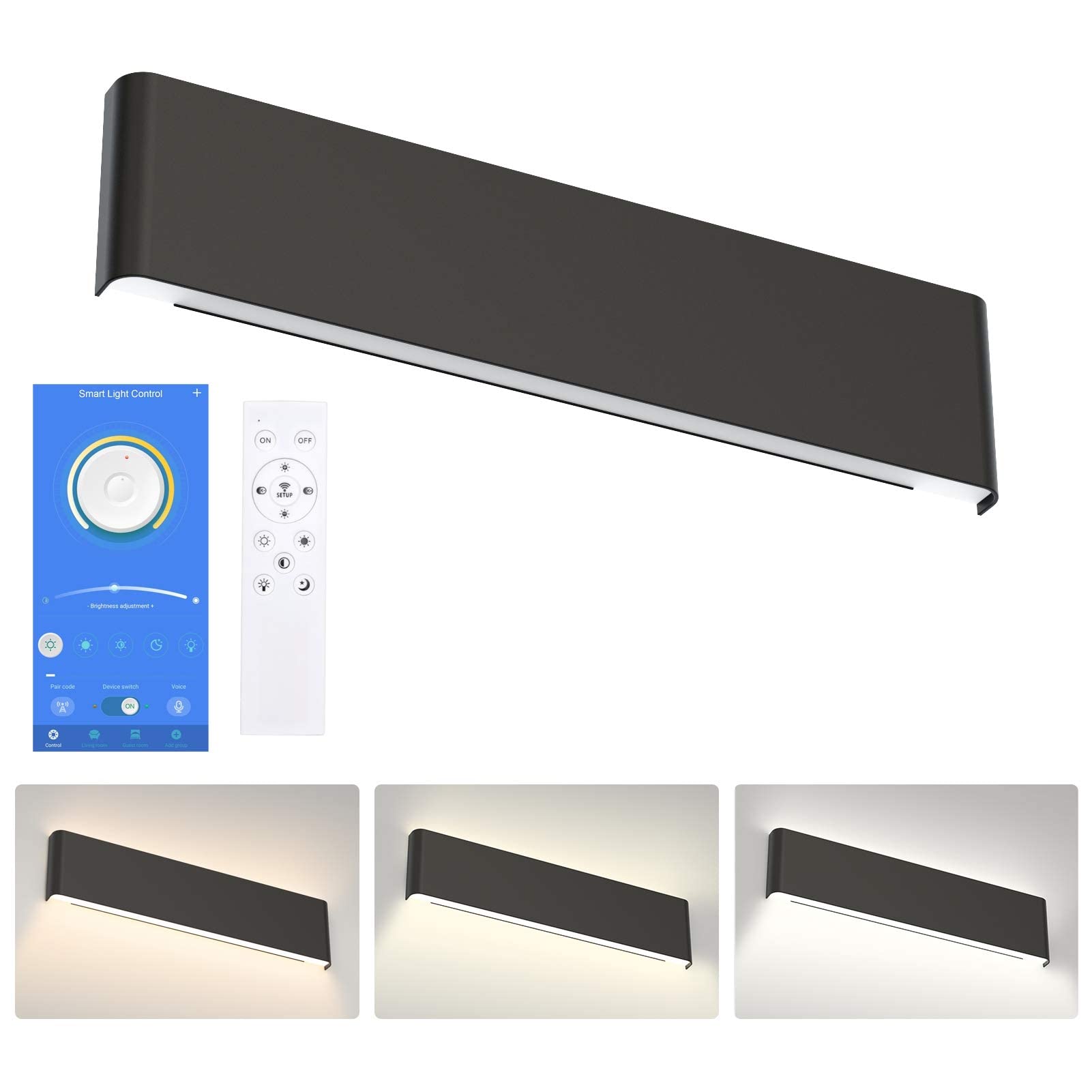Photo 1 of Aipsun 24in APP & Remote Control Dimmable Modern Black Vanity Light Fixtures Color Temperature Adjustable LED Bathroom Light Fixture Remote Control 24 inch