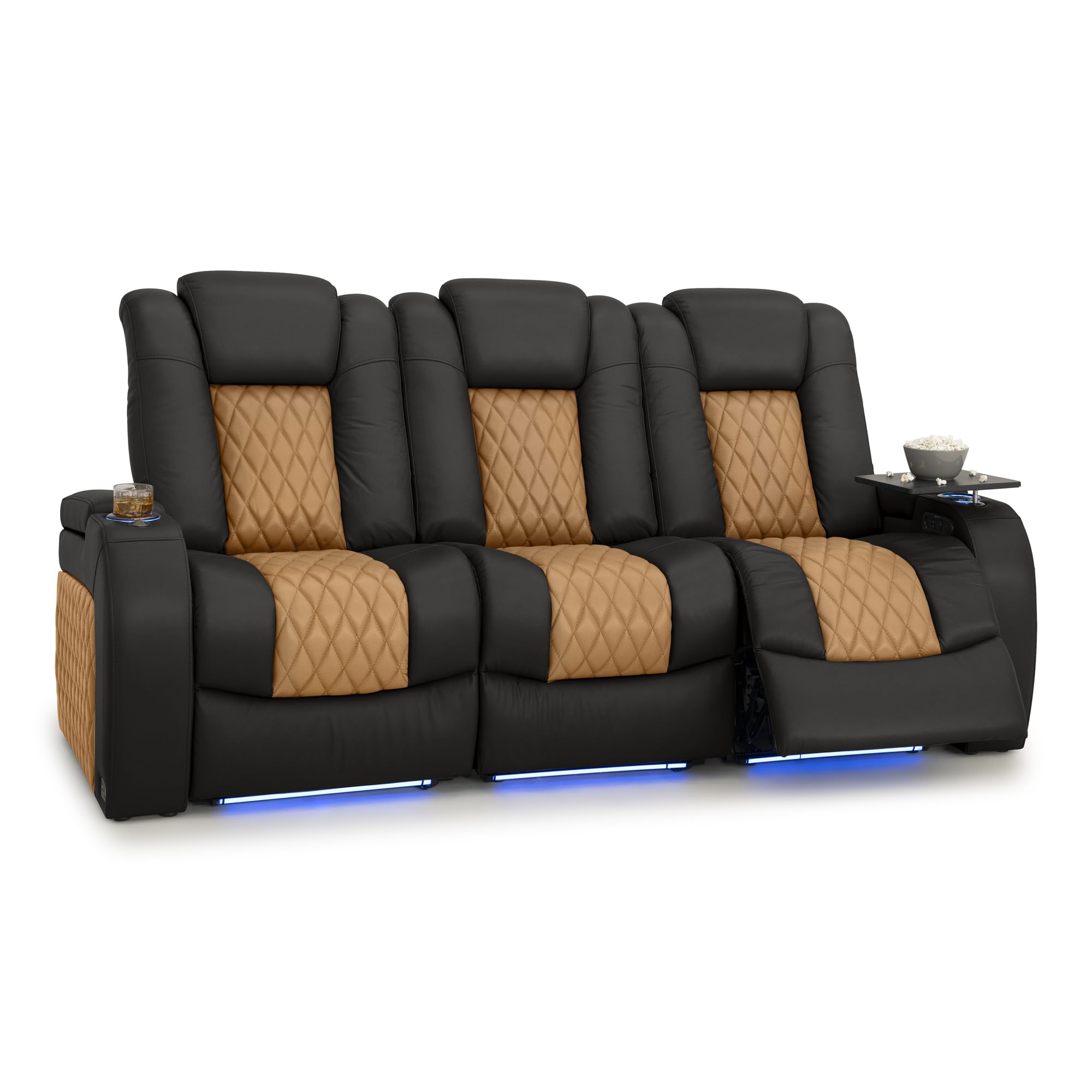 Seatcraft Diamante Home Theater Seating Black/Tan Oak Row of 3 Sofa