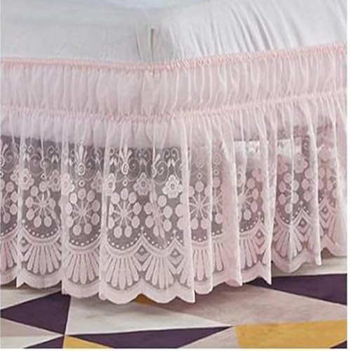Miniatura 4 de Envoltura de cama elástica con ribete de encaje, falda de cama con volantes de fácil ajuste, color blanco (beige, King)
