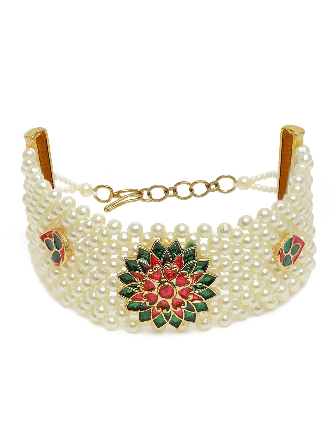 ZAVERI PEARLS Pink & Green Meenakari Flower Traditional Pearls Patta Bracelet For Women-ZPFK10231 (B093YW16L6) Amazon Price History, Amazon Price Tracker