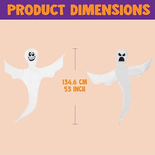 Miniatura 4 de JOYIN Paquete de 2 fantasmas flexibles de Halloween de 53 pulgadas para decoración de Halloween al aire libre, decoración de césped, árbol,