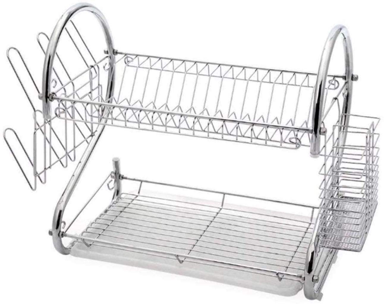 SaryEdge Dish Drying Rack Cutlery Rack For Dishwasher Draining Boards 2-Tier Dish Drying Rack Dish Drainer Chrome Plating Dish Rack Includes Utensil Holder Drain Board Dish Cup,