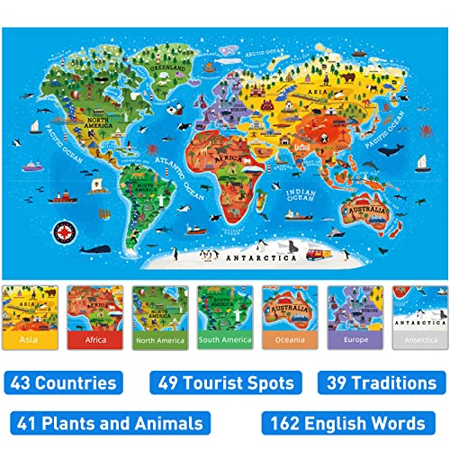 Mideer Floor Puzzle for Kids 4-8, 100 Piece World Map Jigsaw Puzzle with Continents, Geography Educational Toys for Boys and Girls, Globe Atlas Puzzle Maps Preschool Learning Game for Kids Ages 4-6 - Thumbnail 3