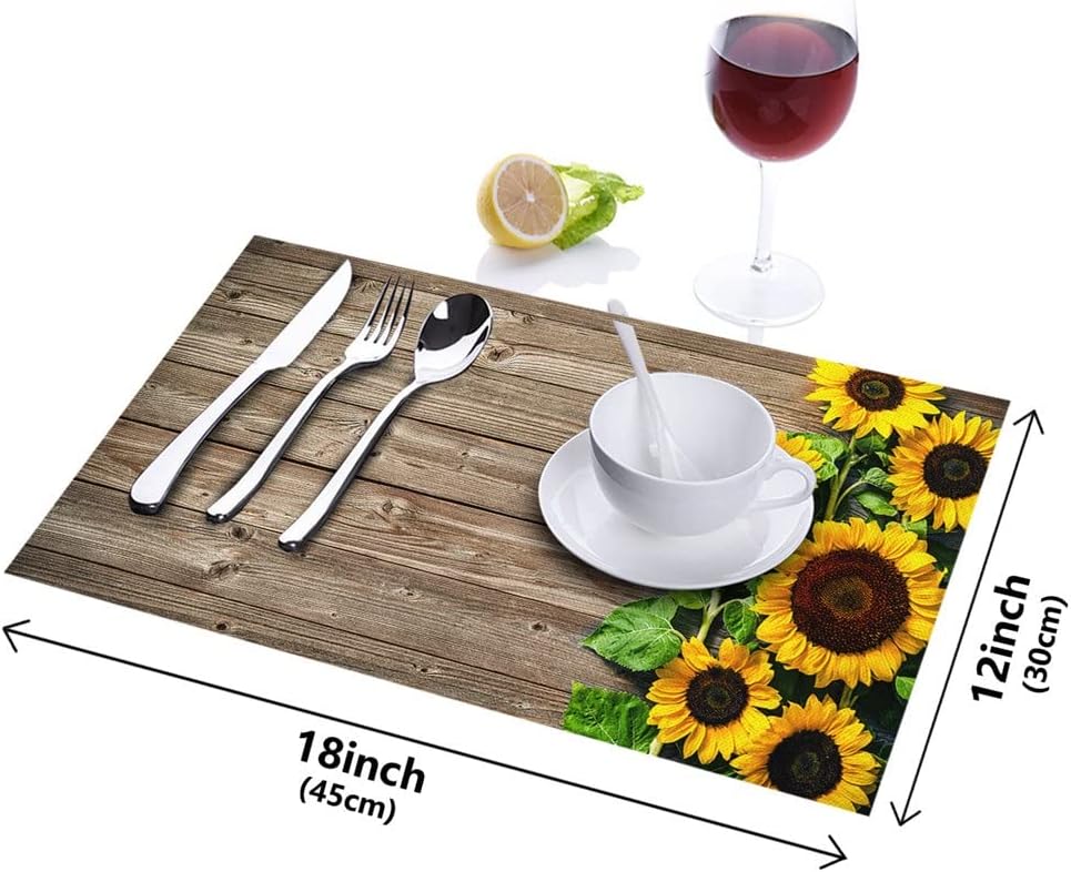 Sunflowers Rustic Pattern Table Mat Kitchen Decoration Placemat Table Napkin for Wedding Dining Accessories Table Mat (Color : D, Size : 6 PCS)