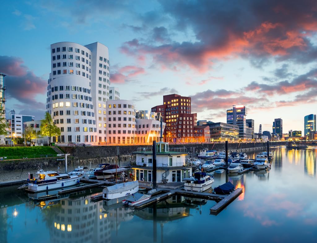 Puzzle 1000 Pezzi: Düsseldorf Sul Reno - Panorama Città Tedesca, Paesaggio Urbano