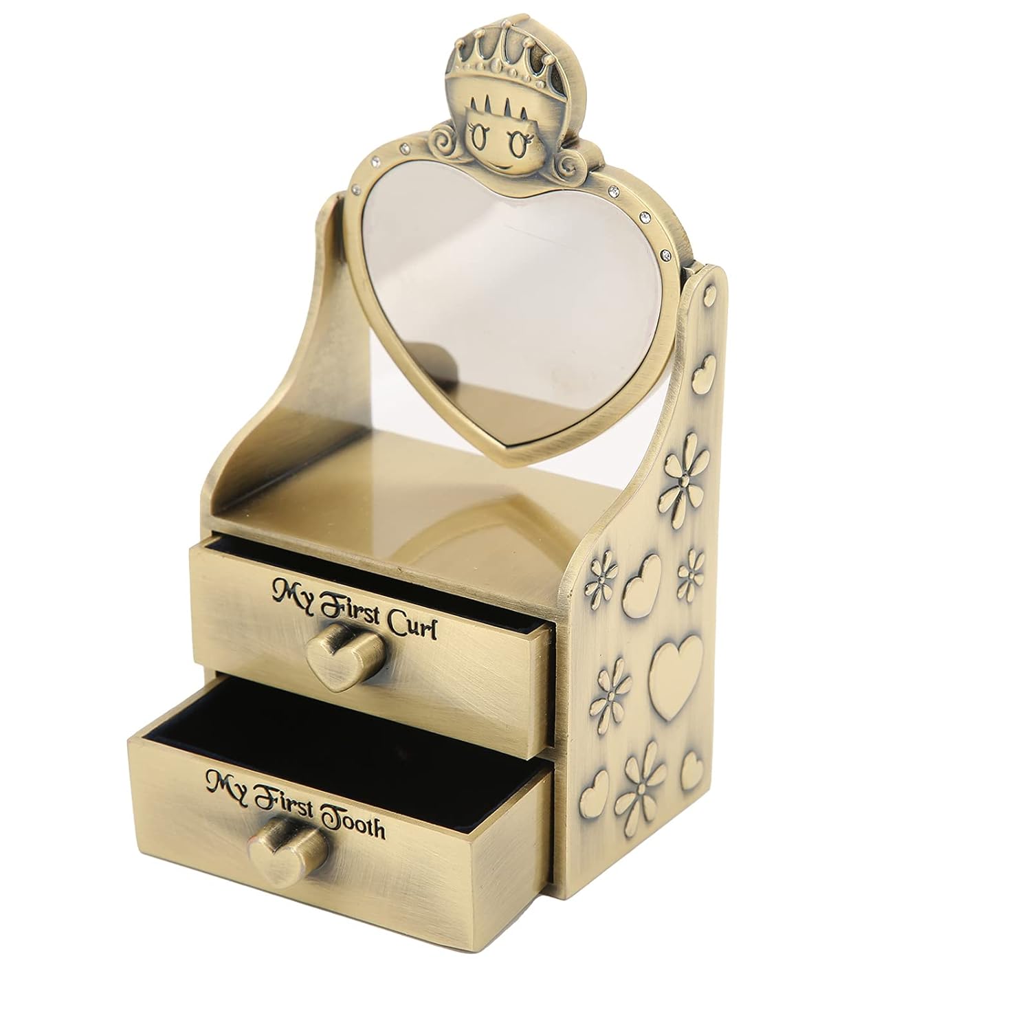 Baby Keepsake Box, Tooth Fairy Gifts for Girls Boys, Cute Pumpkin Carriage Design with Two Drawers, Zinc Alloy Silver - Plated Durable Storage Box for Baby Teet (Antique Brass Color)