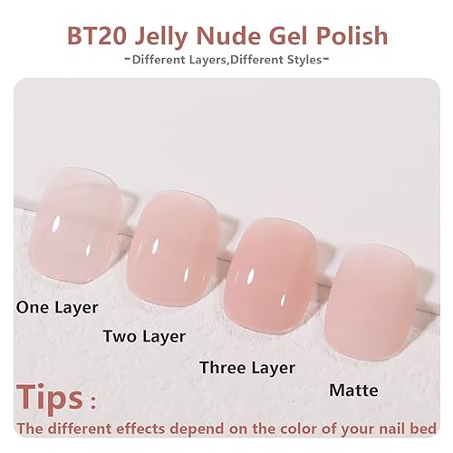 Miniatura 2 de OPUIU Esmalte de uñas de gel natural Nude Jelly translúcido, esmalte de uñas neutro, 0.5 fl oz, manicura francesa para el hogar