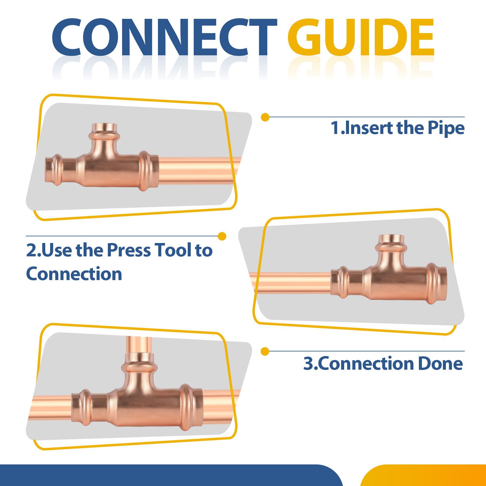 Paquete de 100 conectores en T reductores de cobre GUOFIS, 3/4" P x 3/4" P x 1/2", conector en T reductor de presión para plomería, conector de tres vías para derivación de transición de tamaño de t
