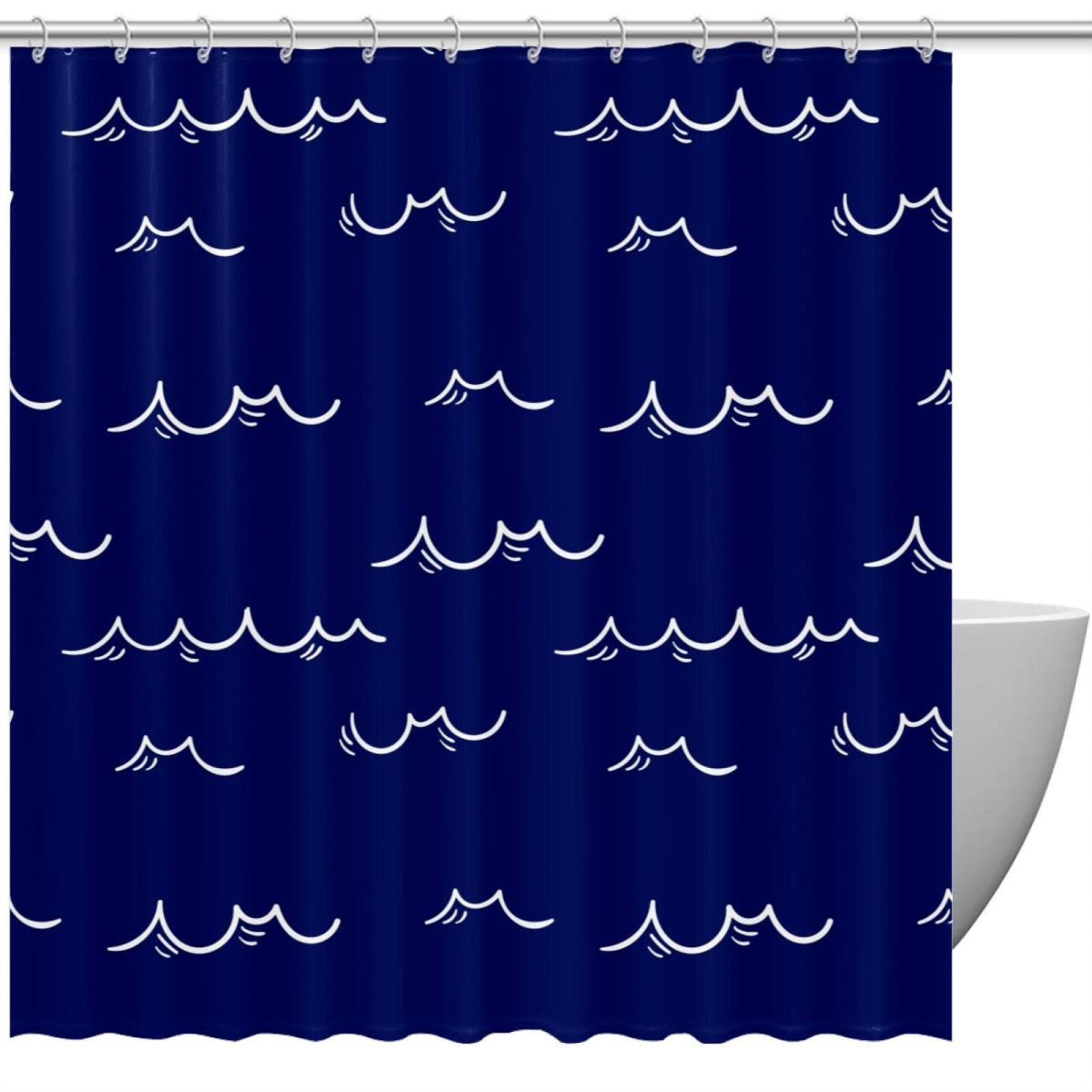 Rideaux de douche Nautical Wave 183 x 183 cm pour baignoire sans odeur