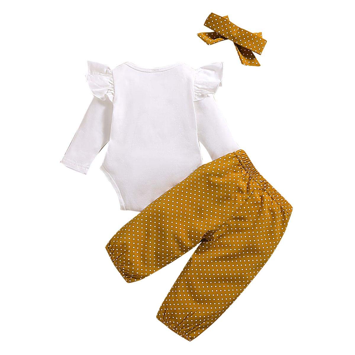 Isn't She Lovely Newborn Baby Girls Coming Home Outfit Ruffle Romper + Floral Long Pants + Headband 3PCS Clothes Set Summer Spring Fall Clothing White Polka Dots Long 3-6 Months