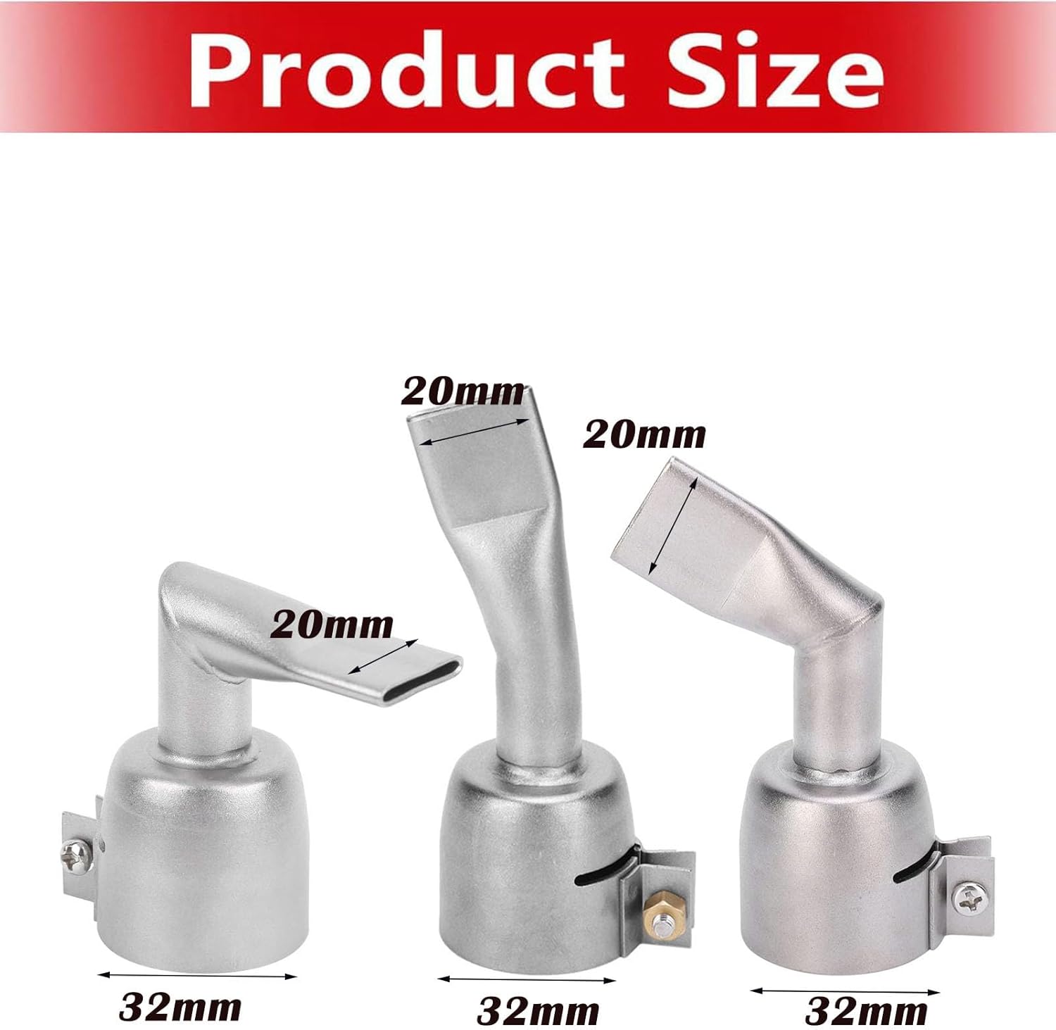 3Pcs Stainless Steel Hot Air Gun Welding Nozzles, 20MM 90 120 Degree Flat Wide Mouth Tubular Welding Gun Nozzle Tips for Diameter 32mm Welding Heat Gun, for Welding PP PVC Plastic Sheet