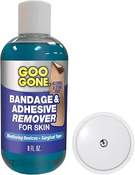 مزيل لاصق الجلد Goo Gone - إزالة آمنة وخالية من الألم للبقايا اللزجة من أجهزة مراقبة الجلوكوز المستمرة، شريط KT، شريط طبي، أجهزة مراقبة معدل ضربات القلب، مضخات الأنسولين، 8 أونصة.
