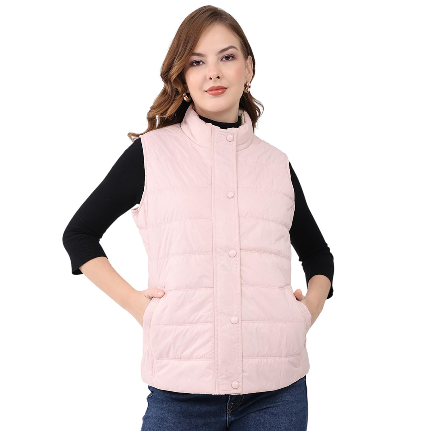Men Regular Fit Solid Mock Neck Side Pocket Zipper Closure Sleeveless Winter Jacket| Women Winter Jacket | Stylish Zipper Jacket | Casual Winter Wear For Women's (Pack Of 1)