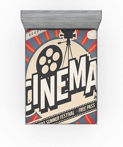 Miniatura 308 de Ambesonne - Sábana bajera ajustable multicolor, en colores y tres tamaños Azul y gris,Verde Militar Sage Green,Ámbar beige,Negro Grey White,Azul