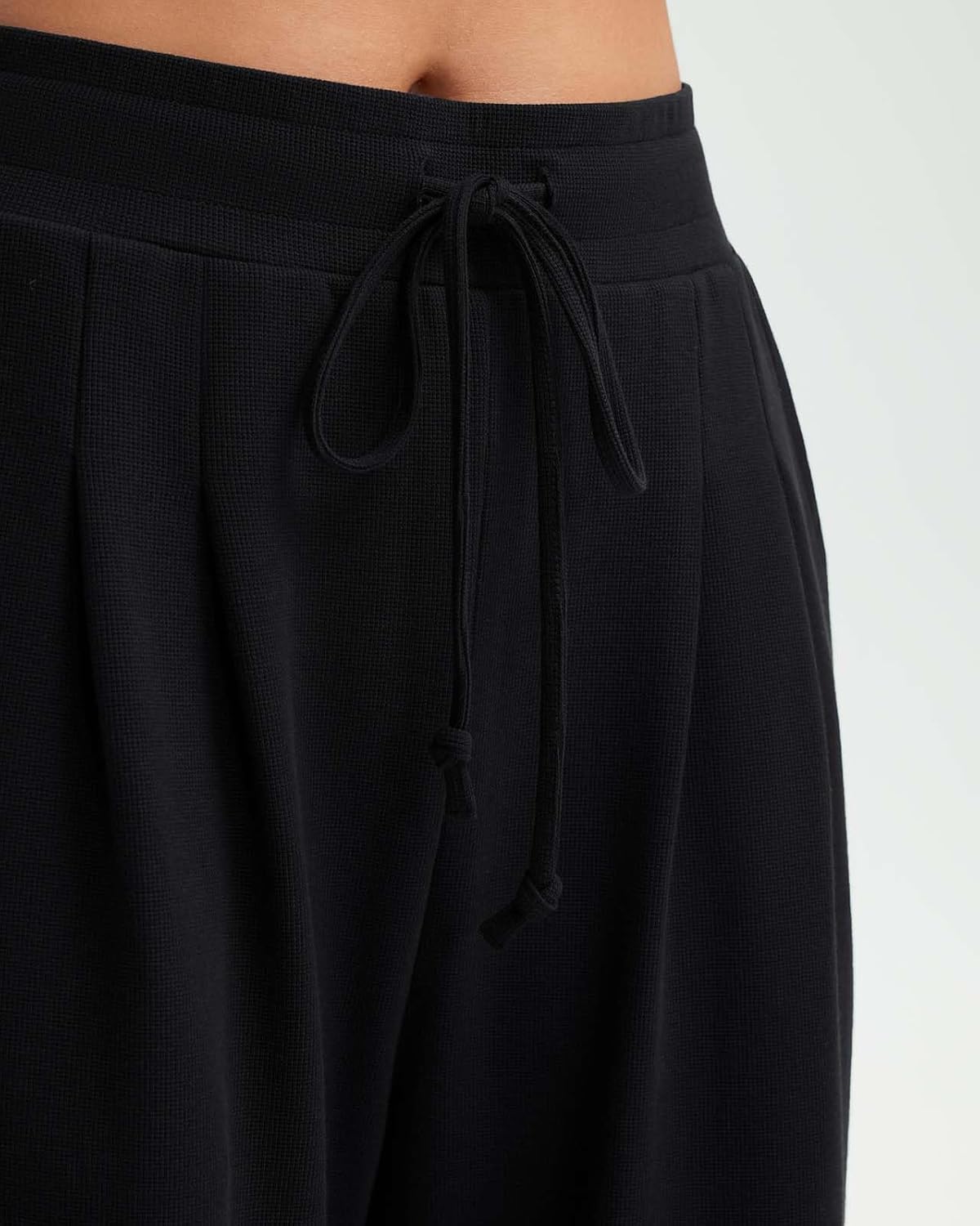 SUUKSESS Women Wide Leg Work Pants High Waisted Drawstring Waffle Knit Trousers - Image 4