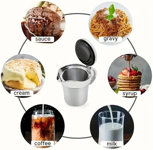 Miniatura 7 de Jarra aislada de acero inoxidable con tapa con bisagras, ideal para salsa o crema en Acción de Gracias, salsa de acero inoxidable (15.2 fl oz)