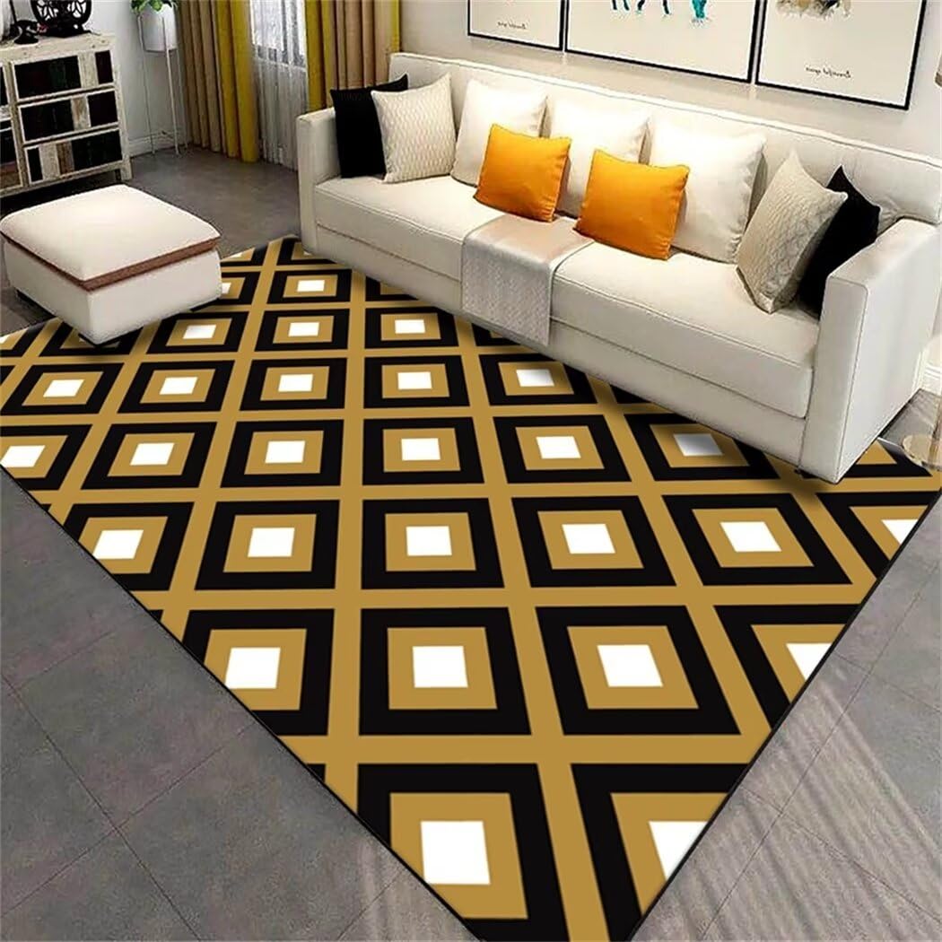 Alfombras infantiles grandes DJHWWD de 200x280cm con patrón de cuadrícula moderna negra
