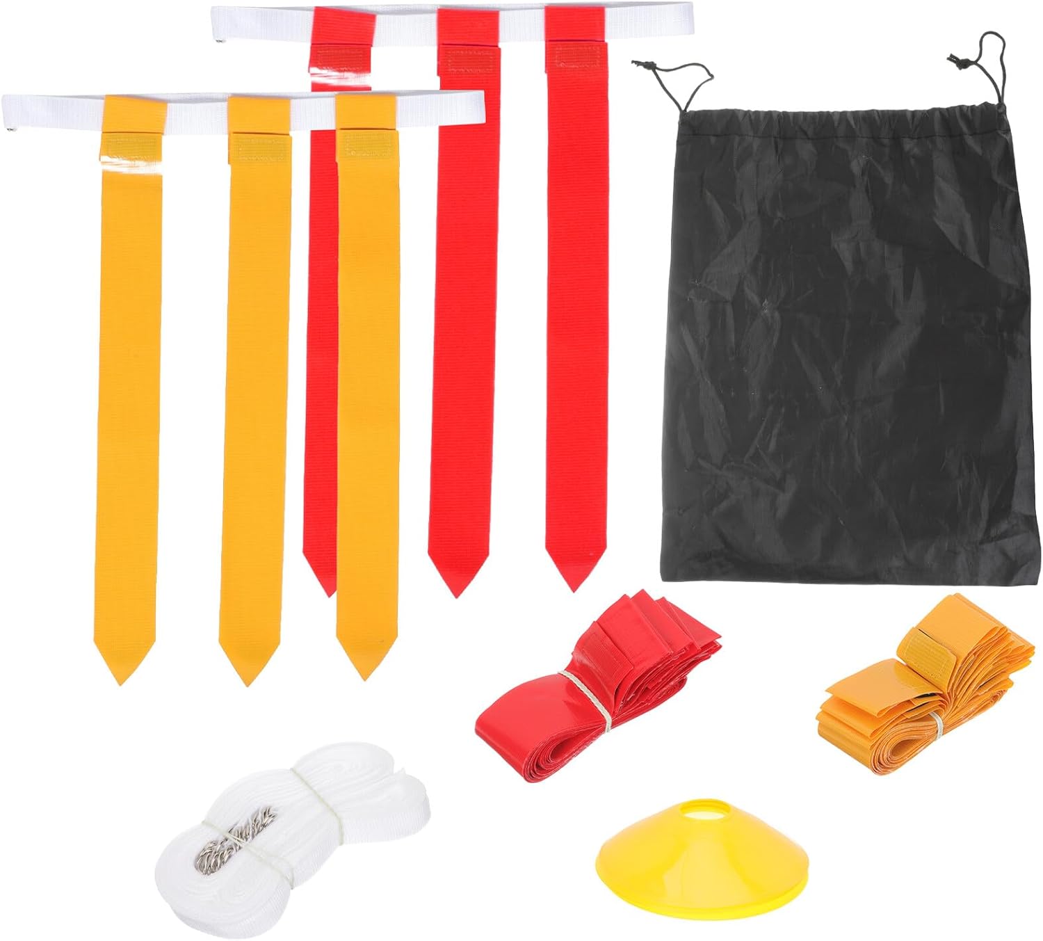 KESYOO Adjustable Football Waist Flag Set with 10 White Belts and 30 Red Yellow Rugby Flags Training Equipment
