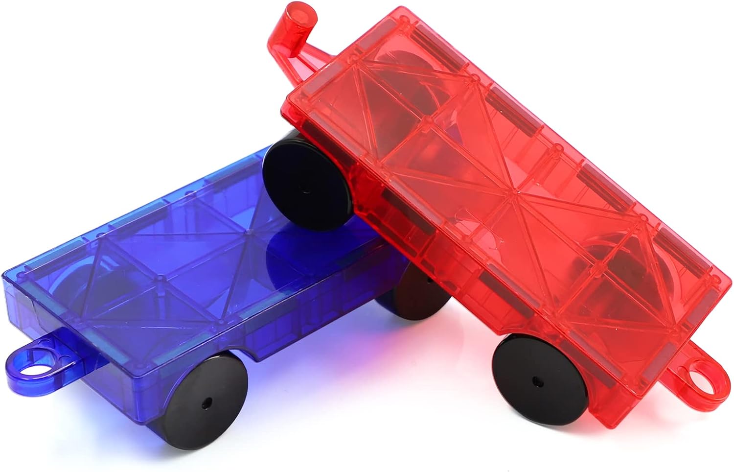 Zerxona 2 PCS Magnetic Tiles Expansion Car Building Blocks Set, Toys for 3 4 5 6 7 8+ Year Old Girls Boys Magnet Bricks Truck, Magnetic Add-ons with Re-Enforced Hitch and Long Bed for Toddler Ages 3+