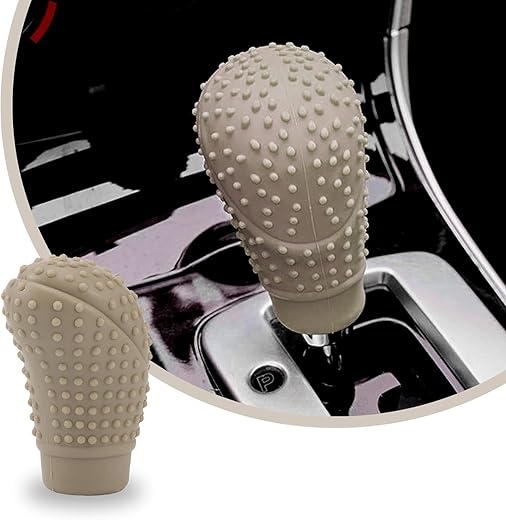 SARTE Car Gear Shifter Protector - Silicone Anti-Scratch Dust Proof Nonslip Cover - Universal Fit Hockey Style (Beige)